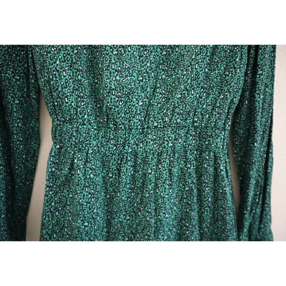 Sanctuary Women's Sz 10 Green Animal Print Stay The Night L/S Mini Wrap Dress - Picture 6 of 11